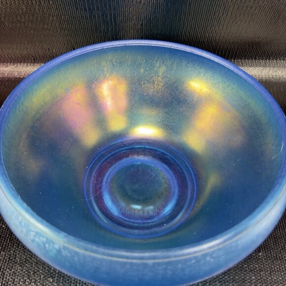 Fenton Celeste Stretch Glass Blue Iridescent Console Bowl Dish Shiny Finish Bowl - Picture 4 of 14